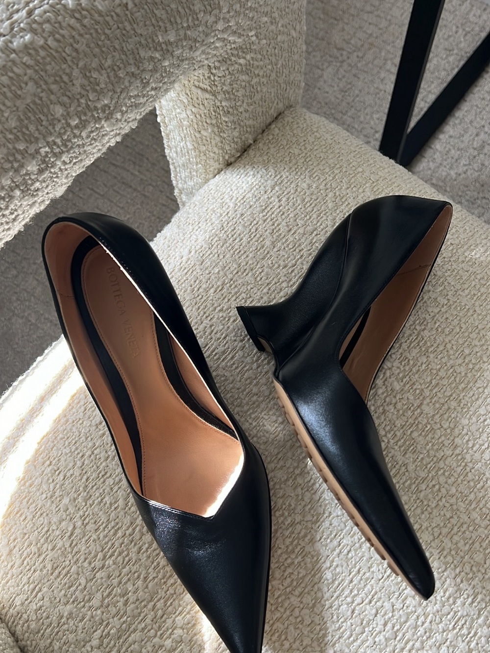 Bottega Veneta Black Pointed-Toe Low Heel Pumps (Punta Pump)